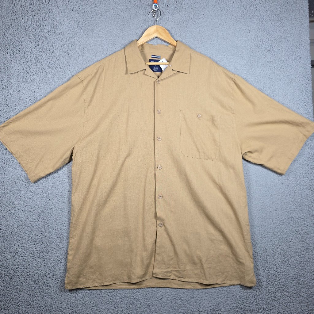 Trust Camp Shirt Mens Size 3x Beige Regular Open Collar Linen Rayon Blend Nwt